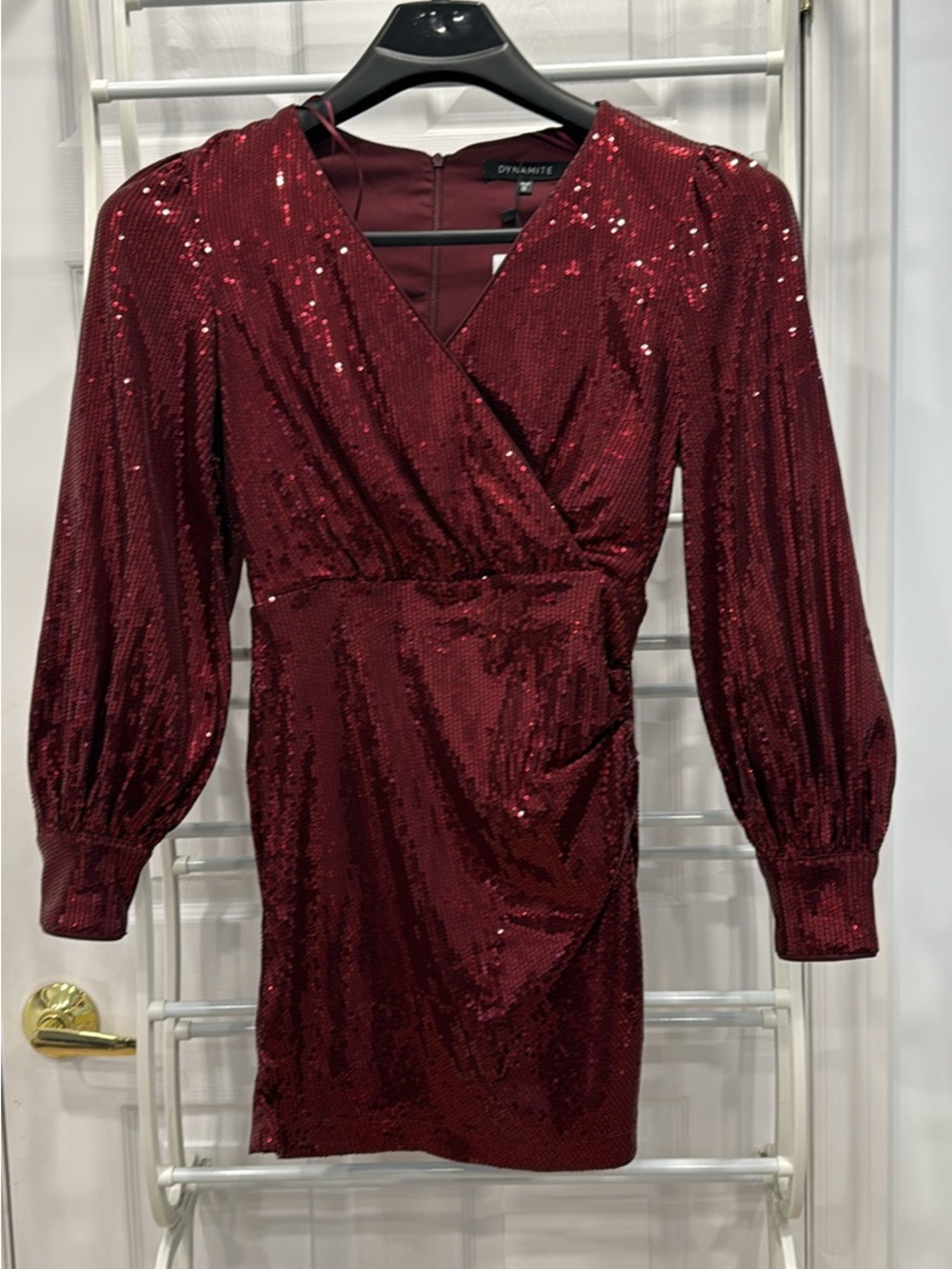 Women's Burgundy Sequin Wrap Dress